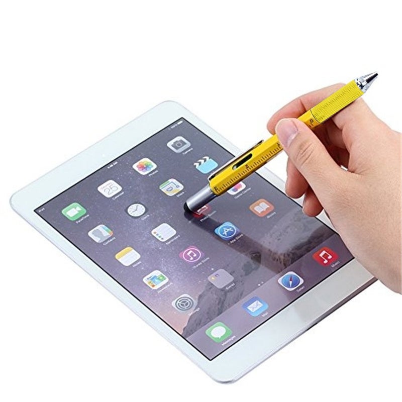 AIYIBEN Multifunction Tool Pen, 6 in 1 Tool with Ballpoint Pen, Touch Screen Stylus, Ruler, Spirit Level, Flat-head and Phillips Screwdriver, All-in-One Tech-Tool Pen with Ink Refills (Yellow + 2Ã—Refills) - Image 4